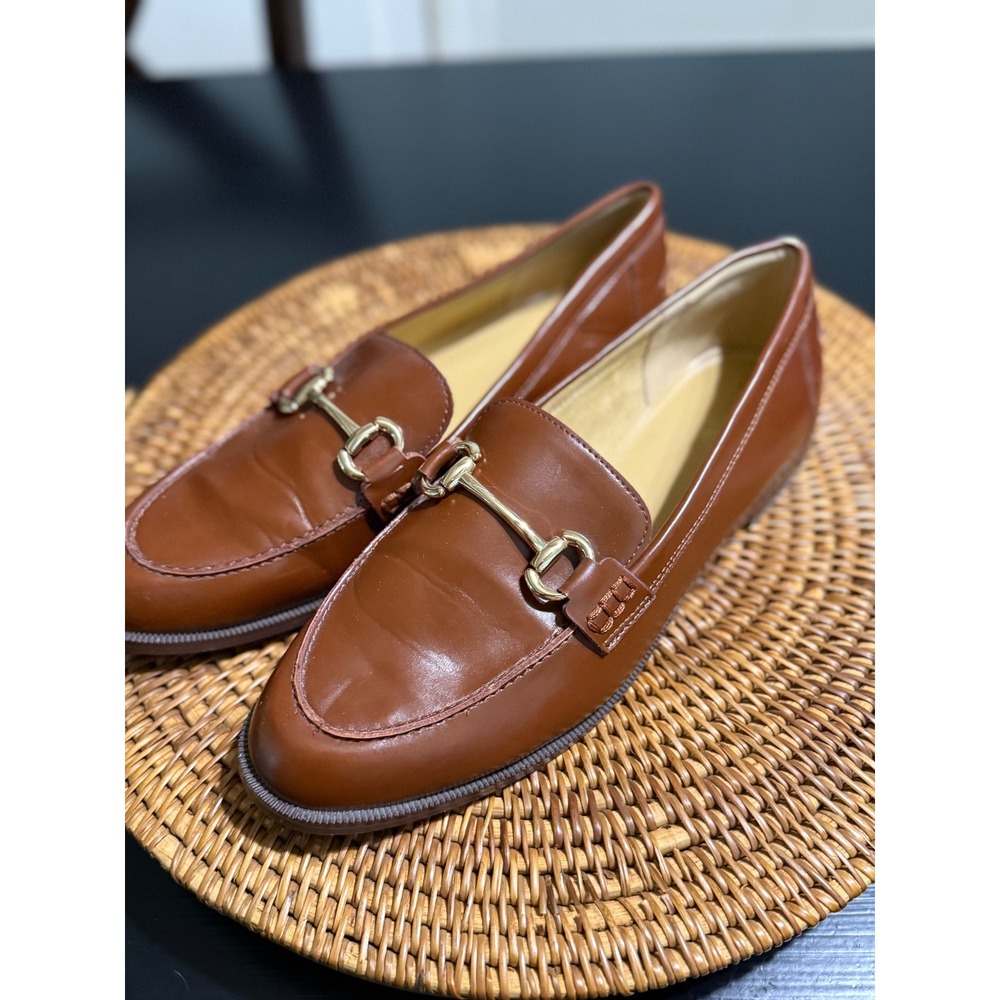 J.Crew Womens Saddle Brown Leather Horsebit Loafers Gold Bit Flats 10.5